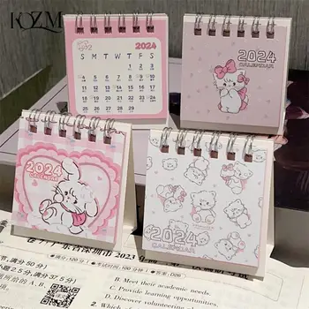 2024 Мультяшный розовый настольный календарь кошек Мини Милый Стоячий Перекидной Настольный Календарь Маленький Ежедневное Планирование Ежемесячный Календарь Для Дома