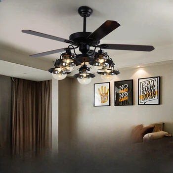 Коммерческая ретро бесшумная вентиляторная лампа с переменной частотой, креативное украшение, потолочный вентилятор, встроенный подвесной светильник