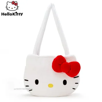 Sanrio Hello Kitty Плюшевая хлопковая 3D сумка-тоут на молнии Y2k Kawaii Cartoon Сумка на одно плечо большой емкости Женская сумка для покупок