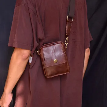 AETOO 2023 новая оригинальная мужская сумка через плечо сумка через плечо кожаная воловья кожа повседневная маленькая сумка простая мини-мобильная ph