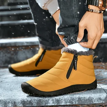 Обувь для мужчин 2023 Новый дизайн на молнии Зимняя короткая плюшевая мужская повседневная обувь Нескользящая износостойкая мужская обувь из хлопка Tenis Para Hombre