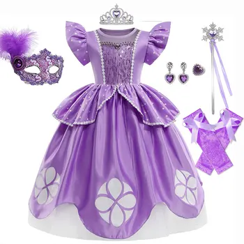 Disfraz Хэллоуин Para Mujer Sophia Платье Детское платье с коротким рукавом Пышное платье на день рождения ребенка с пайетками Костюм принцессы для детей