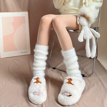  Осенние и зимние плюшевые носки Женские белые ворсистые горячие девушки Jk Sweet Japanese Leg Mid-tube Теплый чехол для ног 2023 Толстый новый