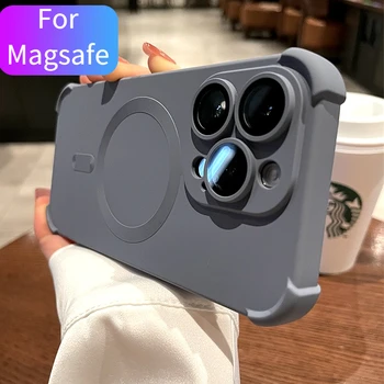 Роскошный высококачественный серый чехол для беспроводной зарядки Magsafe для iPhone 14 13 12 Pro Max Сверхмощный силиконовый магнитный противоударный чехол для мужчин
