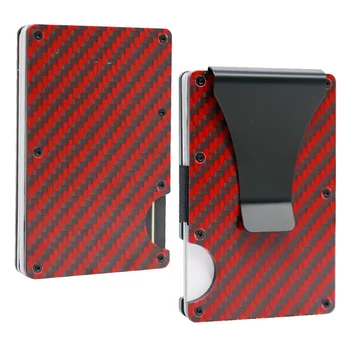 Настоящий кошелек из углеродного волокна Красный металлический держатель карты RFID Противоугонный мужской подарочный пакет Billetera Hombre Luxury New Slim Case Minimalist