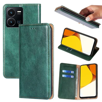 Чехол для телефона Кожаный винтажный чехол для телефона Flip Magnetic Wallet Чехол для Vivo T1 4G V21E V23 5G V25 Pro V27e Y02 4G Y12S Y22-Y35