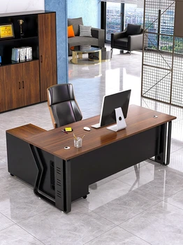 Простой современный супервайзер, менеджер, стол, офисный стол, стальная рама, компьютерное кресло, комбинация