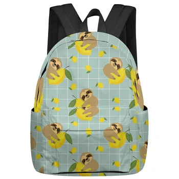 Sloth Lemon Plaid Cartoon Книжная сумка большой емкости Дорожные рюкзаки Школьная сумка для подростков Женщины Сумки для ноутбука Рюкзак