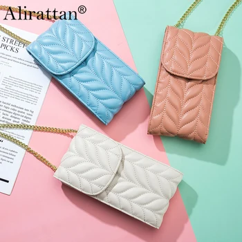 Новая многофункциональная и модная диагональная сумка для мобильного телефона Мини-сумка через плечо Сумка из натуральной кожи с бриллиантовой цепочкой для женщин